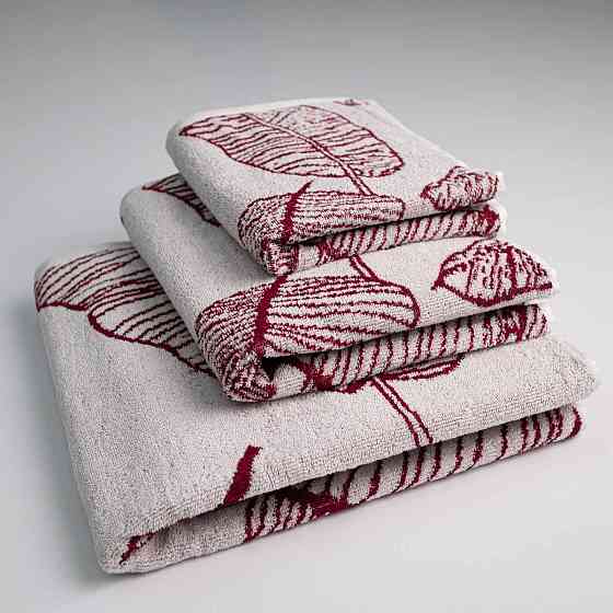 Набор махровых полотенец с рисунком перо 3шт GM Textile 40х70см, 50х90см, 70х140см 400г/м2 (Красный) Сумы
