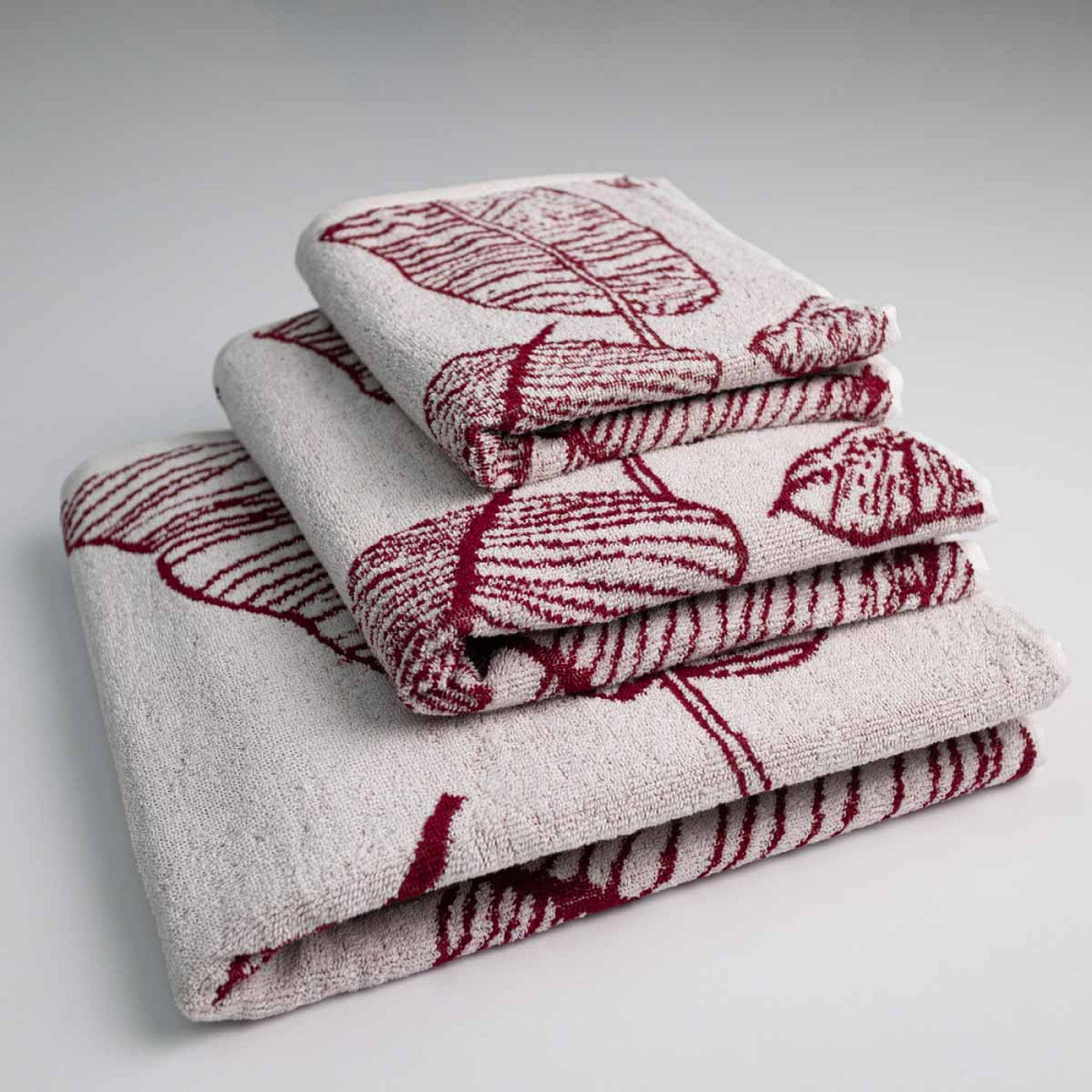Набір махрових рушників з малюнком перо 3шт GM Textile 40х70см, 50х90см, 70х140см 400г / м2 (Червоний) Суми - фото 1