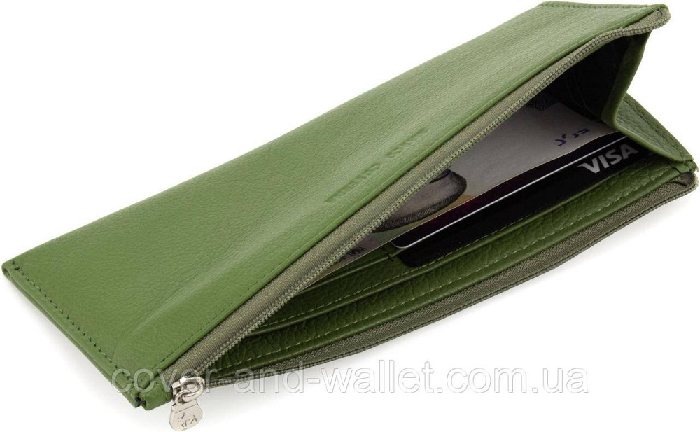 Тонкий женский кошелек из натуральной кожи оливкового цвета на молнии Marco Coverna 8805 Киев - изображение 10