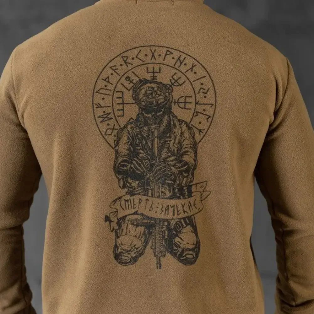 Тактическая флисовая кофта Руны с капюшоном койот теплая мужская Одесса - изображение 13