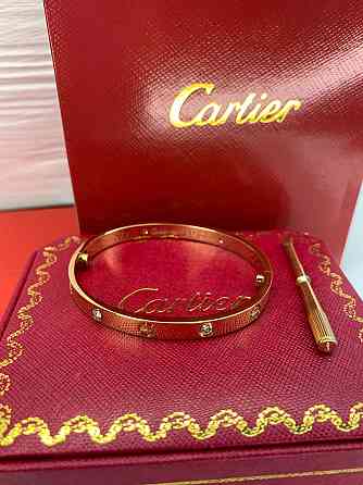 Браслет Cartier з цирконами, позолота AU750 / Красива подарункова упаковка - коробочка з оксамитом та пакет Одеса
