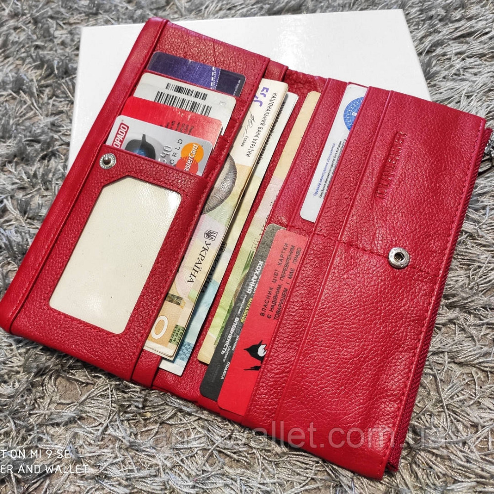Тонкий шкіряний жіночий гаманець червоного кольору ST 009 Київ - фото 4