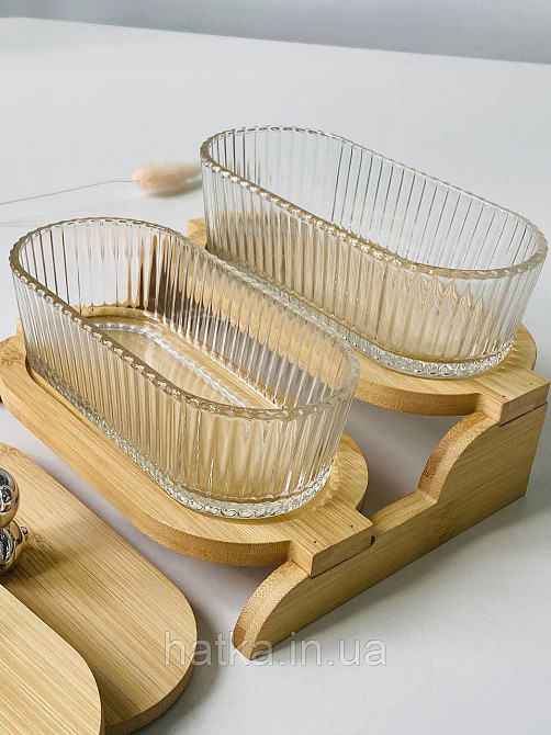 Набір для зберігання "Два ведмедя" скляна з бамбуковою кришкою та підставкою 350 мл Київ - фото 3