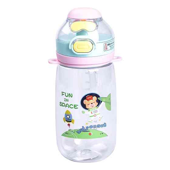 Пляшка для води дитяча 550 мл з ремінцем і трубочкою для спорту та школи 20 см Зелена HP-14-45GR Коломия