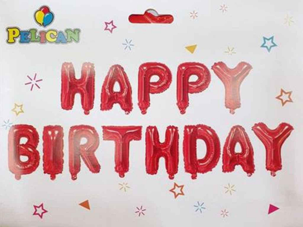 Набір з 13 кульок, HAPPY BIRTHDAY 40см, ЧЕРВОНИЙ 837108 ТМ PELICAN Київ - фото 1