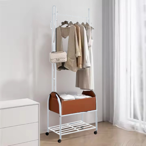 Вешалка напольная для одежды передвижная с полкой для обуви металлическая высота 184 см,цвет белый Каменец-Подольский