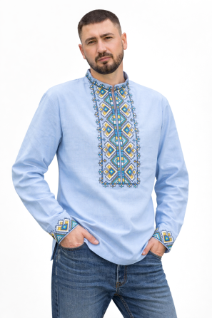 Вишиванка сорочка чоловіча лляна, блакитна, льон, вишиванки чоловічі в Україні лляні вишиванки чоловічі 46 Київ