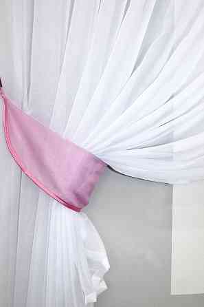 Кухонний комплект VR-Textil № 062к шторка з ламбрекеном рожевий з білим 200х170 см (50-862) Київ