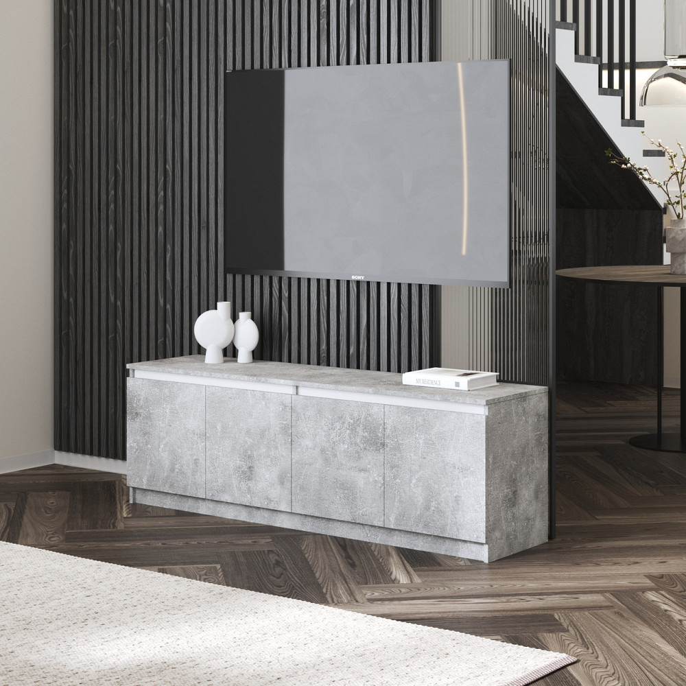Тумба под телевизор VAYS в гостиную, современная с полками, без ручек R-31 Бетон-Белые планки Львов - изображение 1
