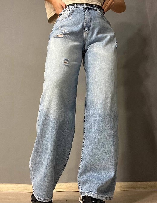 Джинсы женские I8 51851 SKATER затяжки-застежки на талии рваные широкие от бедра, голубой, 25, 25, 62 см, 90 см Киев - изображение 11