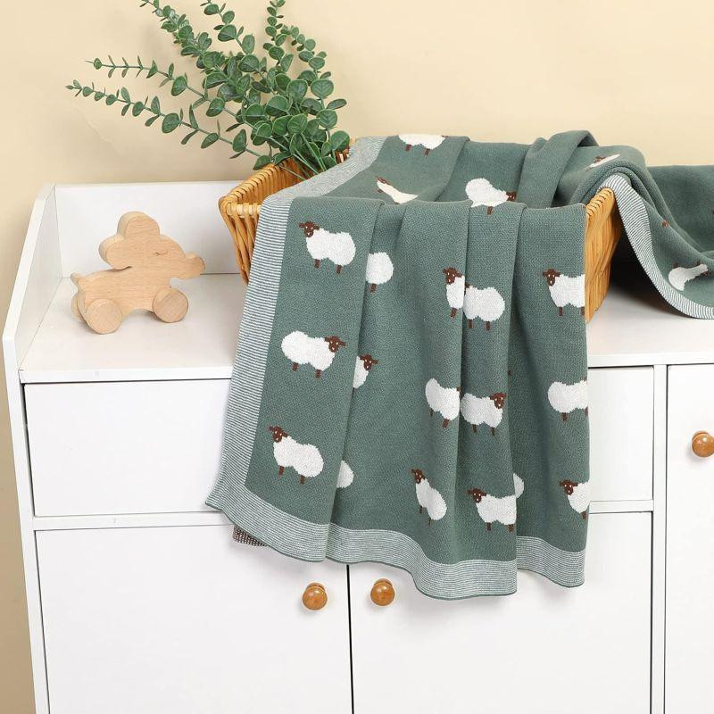 Плед Дитячий Lovely Svi Бавовна 80х100 см В'язаний Зелений Вівці (3190222) Київ - фото 4