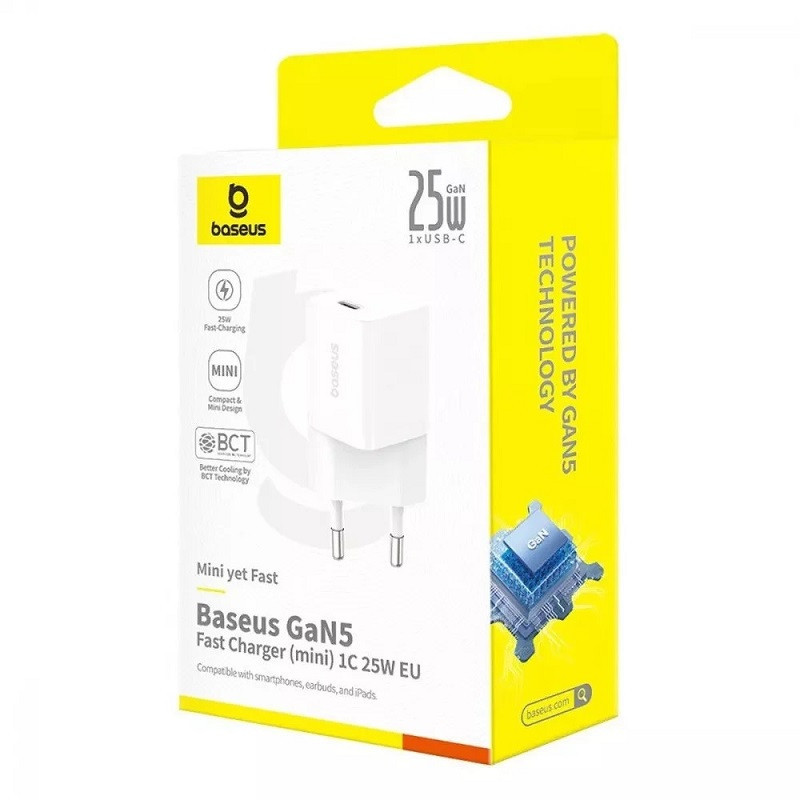 Мережевий зарядний пристрій Baseus GaN5 Fast Charger (mini) 1C 25W EU Moon White P10110909213-00 Одеса - фото 2