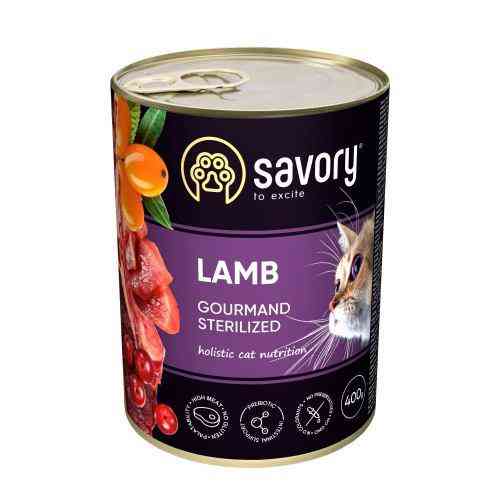 Вологий корм Savory для стерилізованих котів, з ягням, 400 г Київ