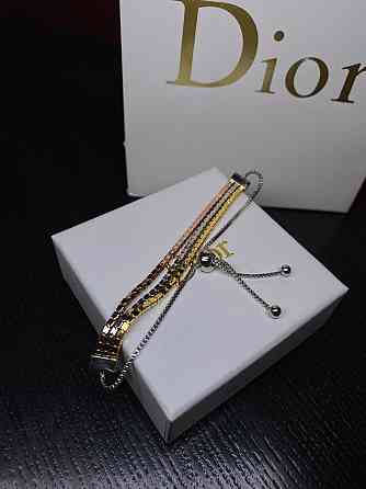Сережки Діор, позолота 18 К з розсипом цирконію та потрійний браслет Діор, посріблення (можна окремо) Одеса