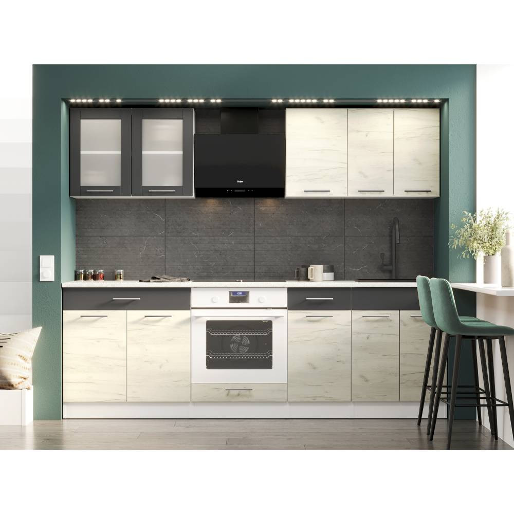 Кухня модульная Эверест Эко набор №3 крафт белый/графит 2.4 м столешница Скай (DTM-071063) Львов - изображение 1