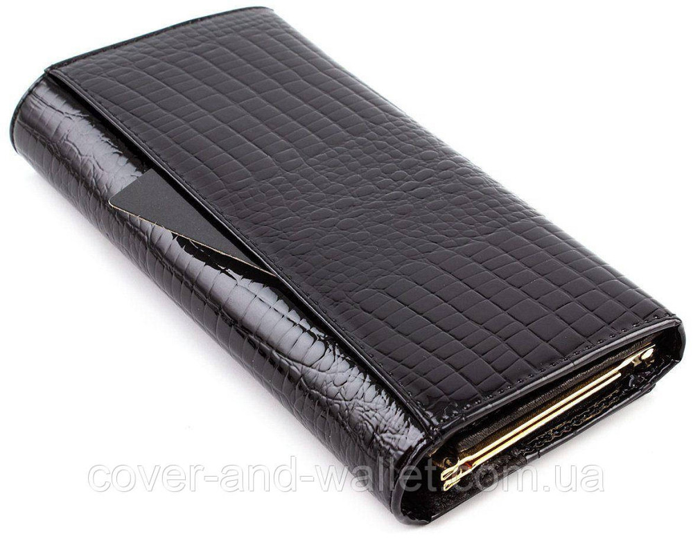 Чорний шкіряний лаковий гаманець з великою монетницьою Marco Coverna MC-403-1010-1 Київ - фото 2