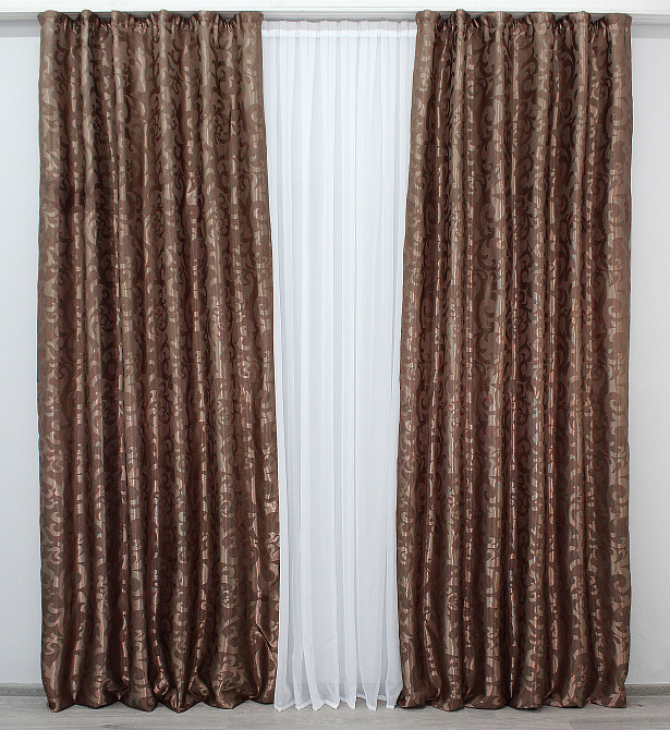Комплект готовых штор VR-Textil Жаккард Вензель № 478ш Светло-коричневый 150х250 см 2 шт (39-176) Киев - изображение 4