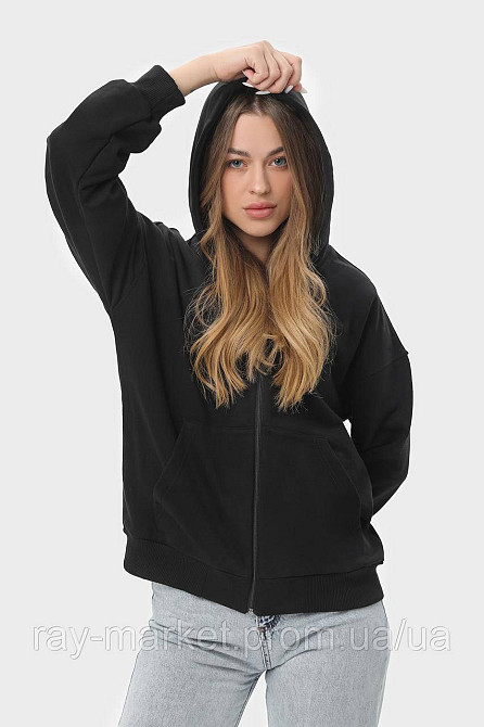 Худі на блискавці жіноче базове RAY PREMIUM LOOSE чорне (U0409W-Black) M Київ - фото 4
