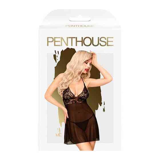 Мини-платье с кружевным лифом и стрингами Penthouse - Bedtime Story Black L/XL Sex Aura Киев