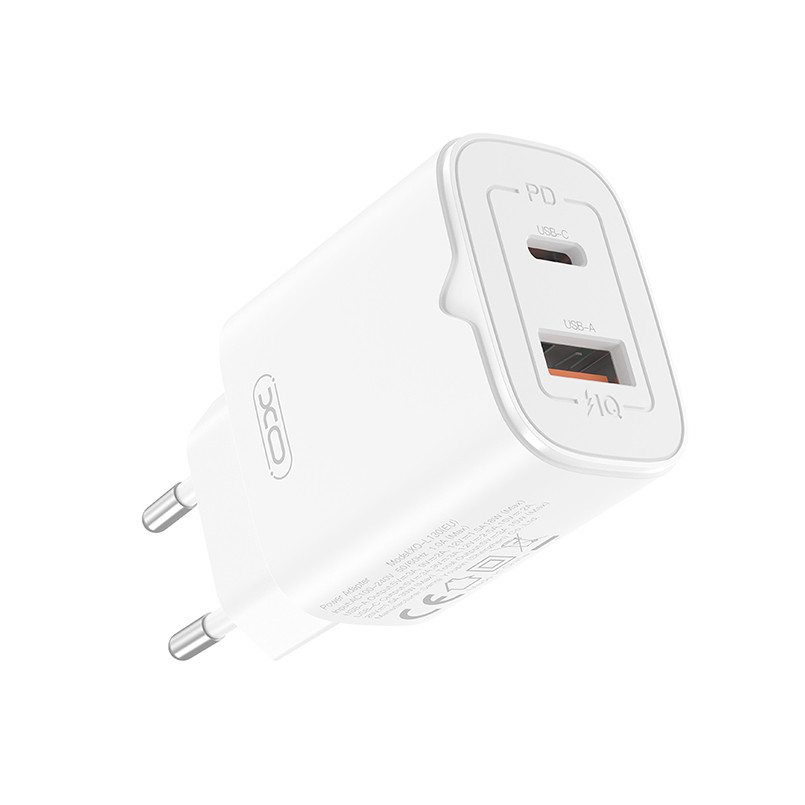 Мережевий зарядний пристрій XO L130 PD30W/QC18W 1USB-C+1USB-A + Type-C кабель білий Львів - фото 2