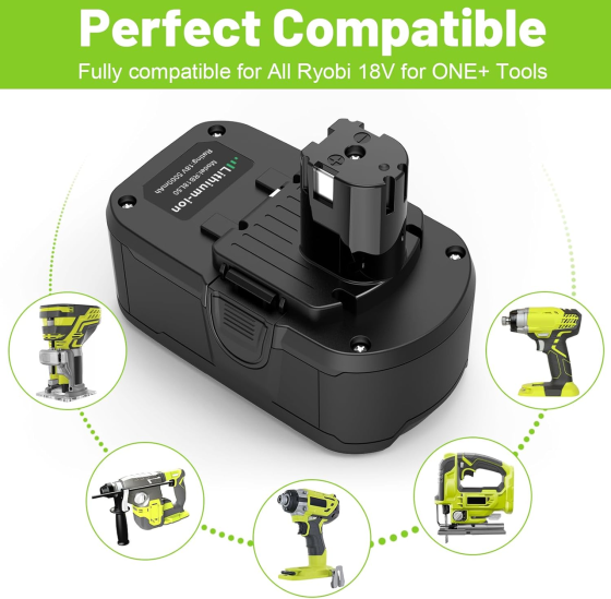 Акумулятор літій-іонний ARyee 18V 5000mAh сумісний з Ryobi ONE+ P102 P108 BPL-1815 батарея для електроінструменту Київ