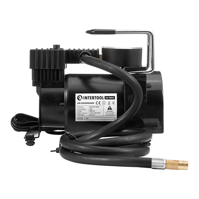 Компресор автомобільний INTERTOOL AC-0004, 12 В, 14 А, циліндр 30 мм, макс. 7 бар, шланг 1 м легкий і функціональний Львів - фото 7