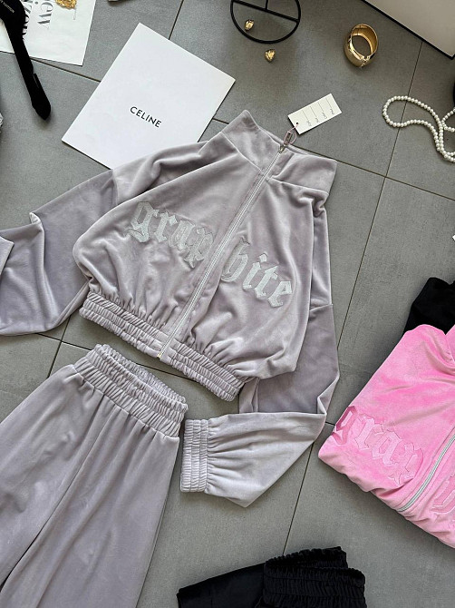 Женский стильный костюм двойка кофта с вышивкой и штаны велюр Серый, 42/44 Одесса - изображение 5