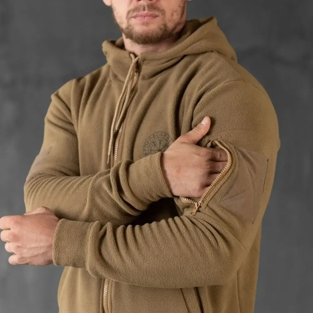 Тактическая флисовая кофта Руны с капюшоном койот теплая мужская Одесса - изображение 7