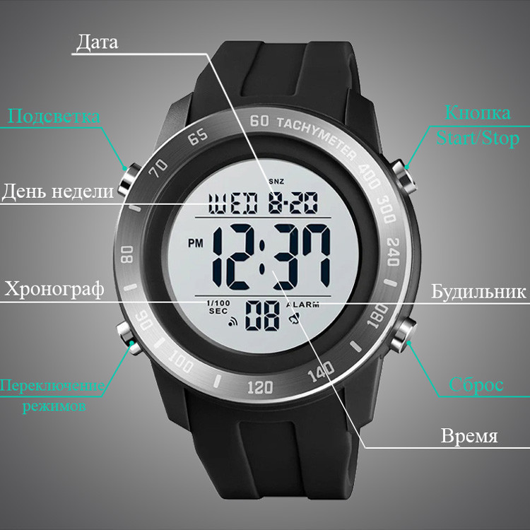 Чоловічий спортивний наручний годинник Skmei 1524 (Чорні з білим) Вінниця - фото 6