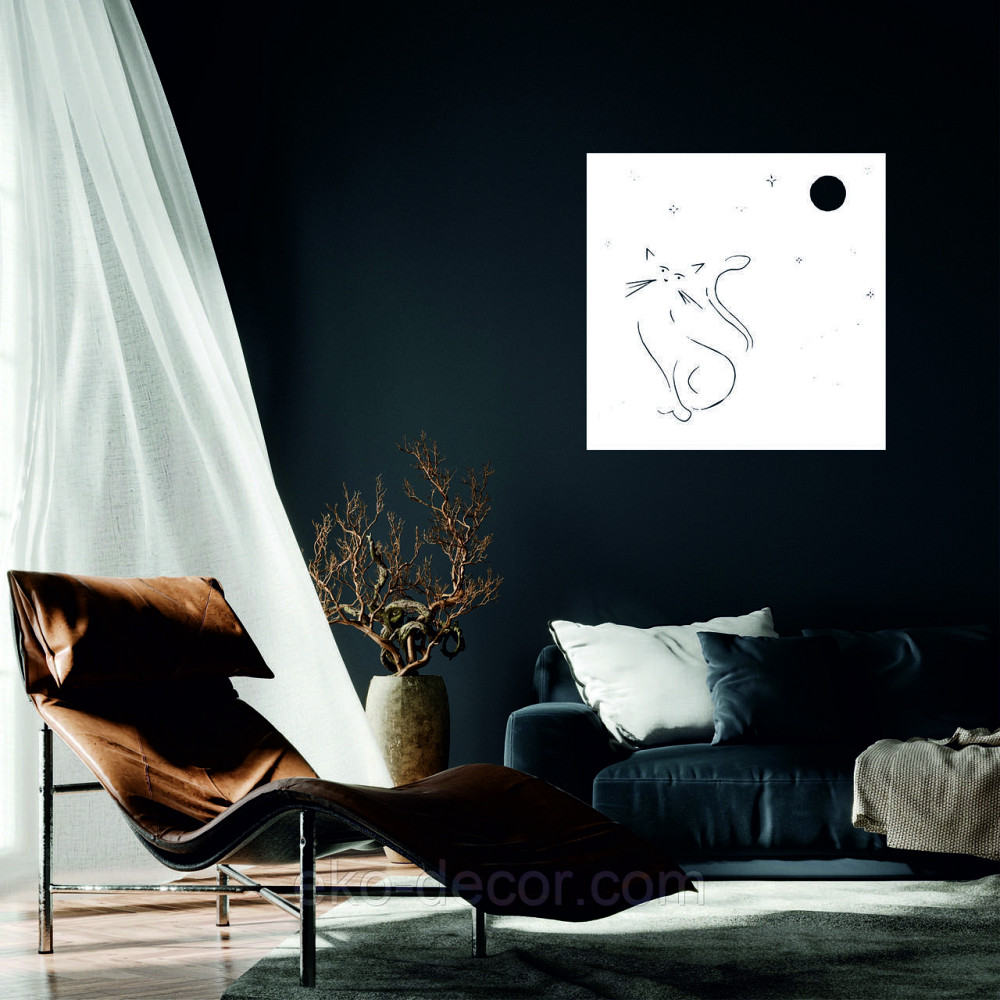 Декоративное настенное 3D Панно «Кот» Декор на стену с объемом 90*90 см, Белый Киев - изображение 1