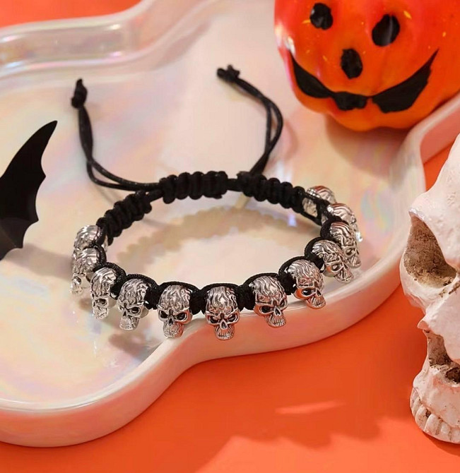 Браслет с черепами на шнурке, готический стиль, регулируемый аксессуар унисекс Киев - изображение 2