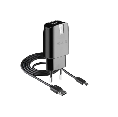Зарядний пристрій мережевий USB + кабель MicroUSB 2,0A чорний WALKER WH-21 Житомир