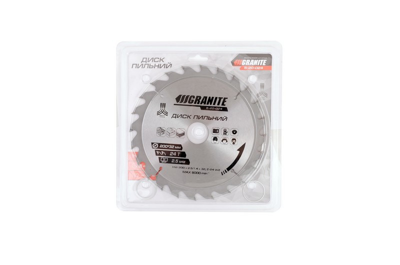 Диск пильний GRANITE для дерева з твердосплавними напайками 200х32х24Т адаптер 32-30/32-25.4 8000 об/хв Рівне - фото 2