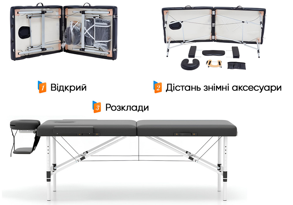 Масажний стіл EasyFit ZenRest-2 кушетка складна Чорна з чохлом Коломия - фото 2