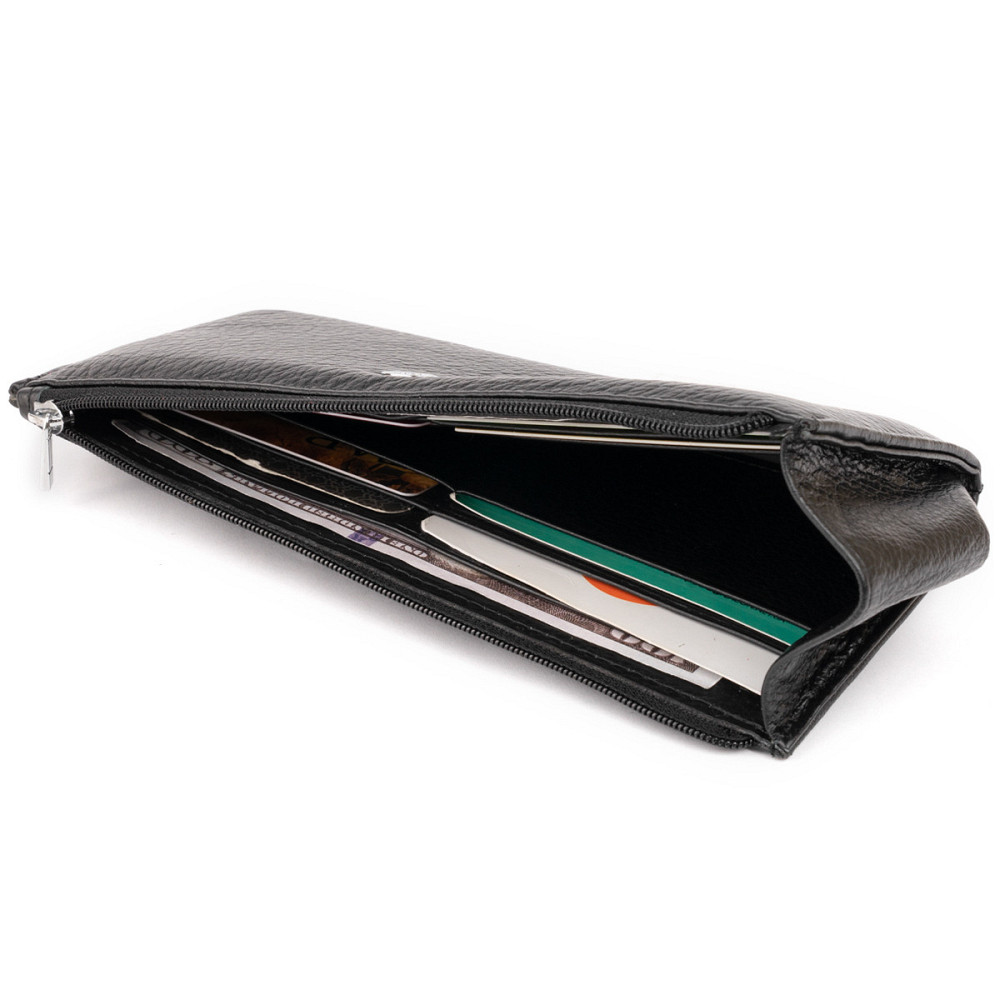 Горизонтальний тонкий гаманець зі шкіри унісекс ST Leather 19324 Чорний Київ - фото 9