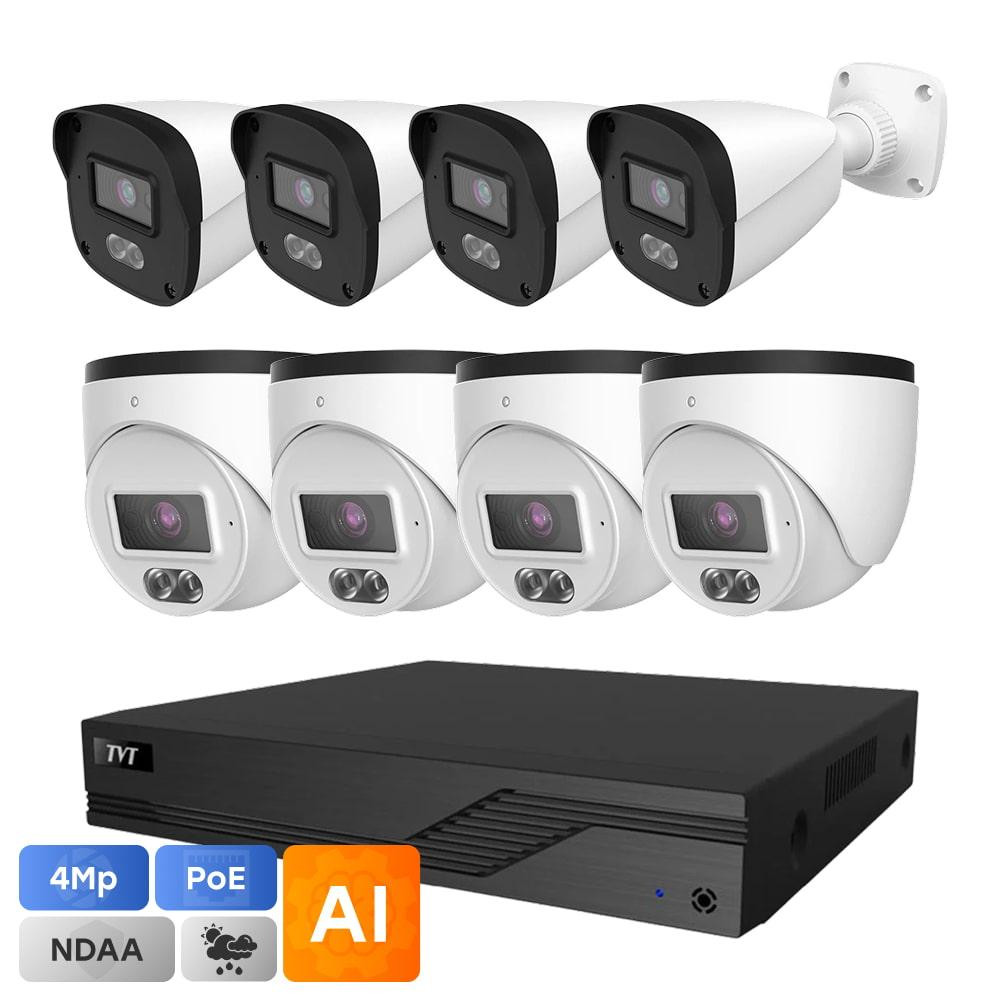 Комплект IP-відеонагляду на 8 камер TVT IP-Video Kit 8x4Mp (T/B) PoE: 4 циліндричні 4Mp відеокамери + 4 купольні 4Mp відеокамери + Київ - фото 1
