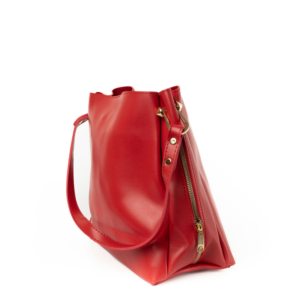 Сумка женская через плечо вместительная стильная из искусственной кожи с боковыми молниями, Красный Каменец-Подольский - изображение 2