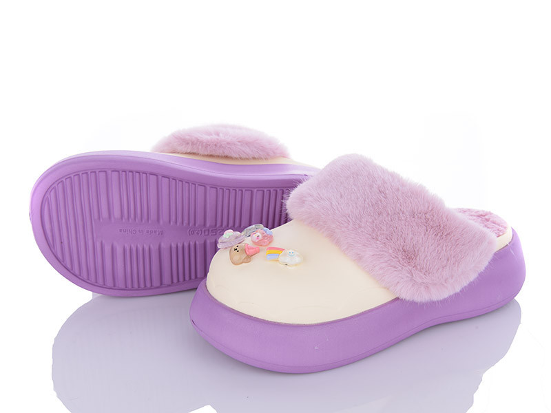 Тапочки жіночі теплі закриті на платформі крокси філетові Одеса - фото 2