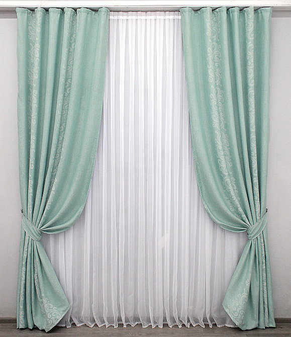 Шторная ткань лён высота 2,8м цвет блакитний 1157ш Киев - изображение 2