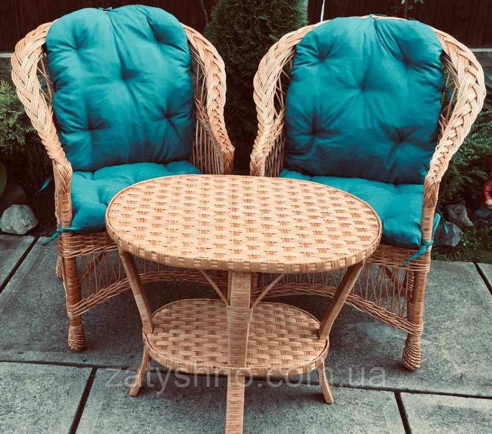 Плетені меблі з накидками |  Комплект плетених меблів з журнальним столом | меблі з лози на пода Київ - фото 3