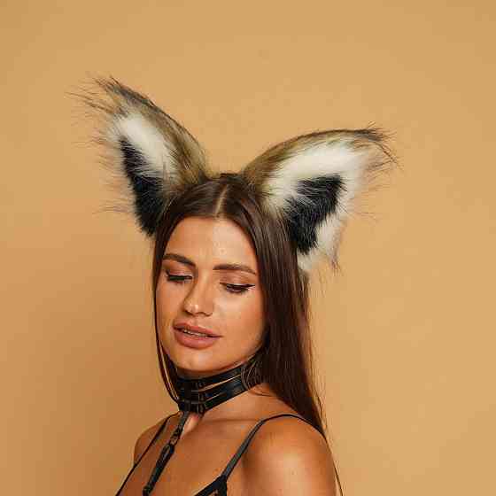 Меховые ушки кошки трехцветные: Коричневый, черный, белый OKOVA Sex Aura Киев