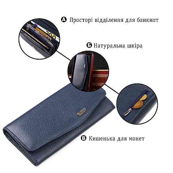 Женский стильный кошелек с удобным функционалом кожаный CANPELLINI 21725 Синий Киев