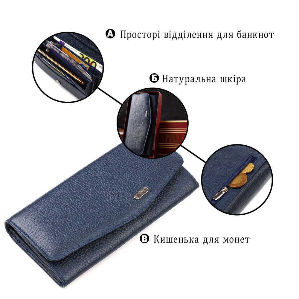 Женский стильный кошелек с удобным функционалом кожаный CANPELLINI 21725 Синий Киев - изображение 4
