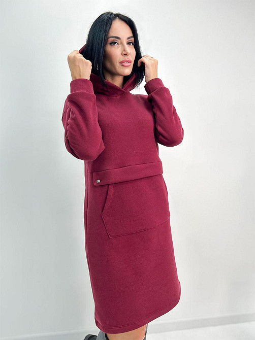 Тепле плаття-худі на флісі "Solo" оптом I Батал Бордовий, 50-52 Київ - фото 3