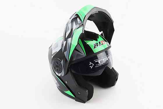 Шолом модуляр, закритий з відкидним підборіддям+відкидні окуляри BLD-159 М (57-58см), ЧОРНО-ЗЕЛЕНИЙ Киев