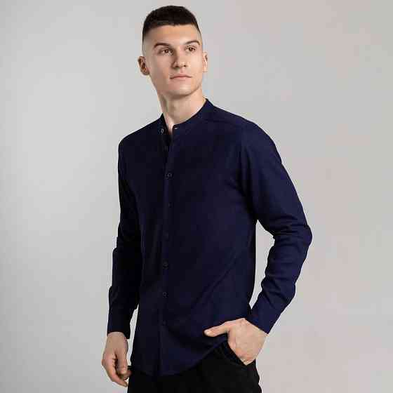 Мужская весенняя рубашка с длинным рукавом темно-синяя Pobedov Orion Киев