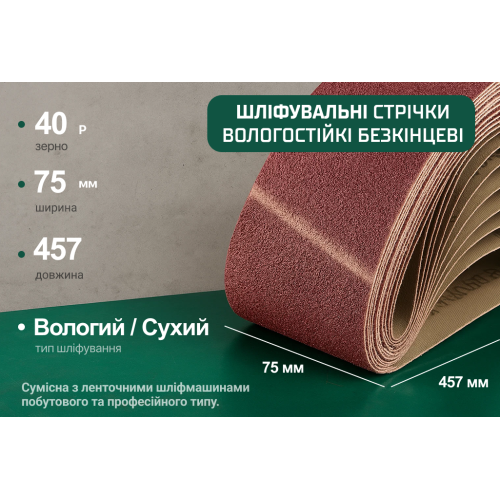 Стрічка шліфувальна нескінченна 75х457мм, зерно 40, 10шт Alloid Одеса - фото 3