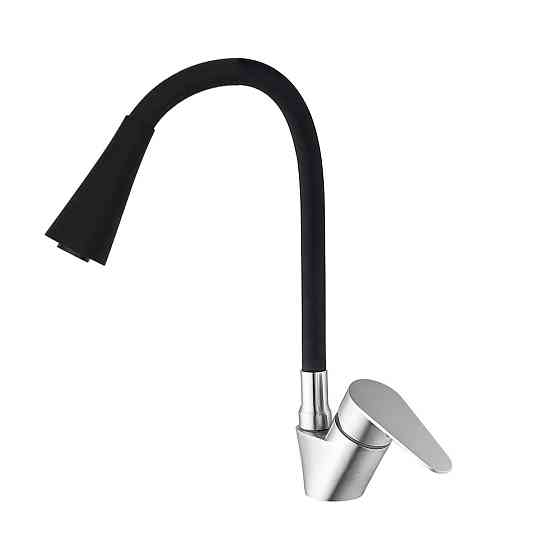 Смеситель для кухни WEZER POD4Y-04G гибкий излив, нержавеющая сталь, сатин/черный Киев