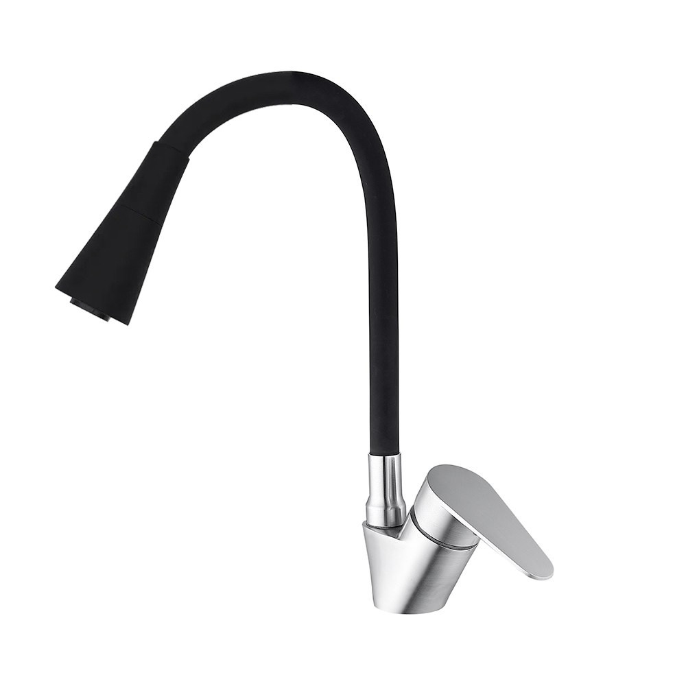 Смеситель для кухни WEZER POD4Y-04G гибкий излив, нержавеющая сталь, сатин/черный Киев - изображение 1