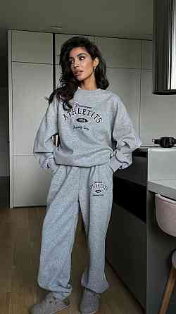 Жіночий теплий костюм у спортивному стилі з накатом тринитка на флісі Сірий, 46/48 Одеса